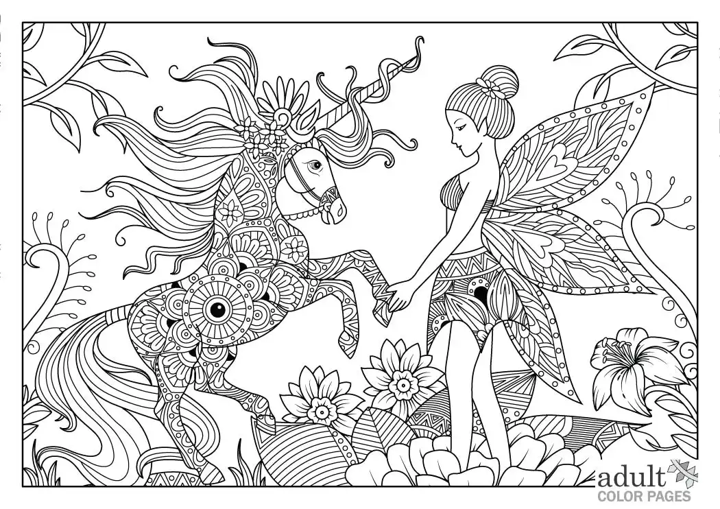 Fairy and Unicorn Coloring Pages for Adults