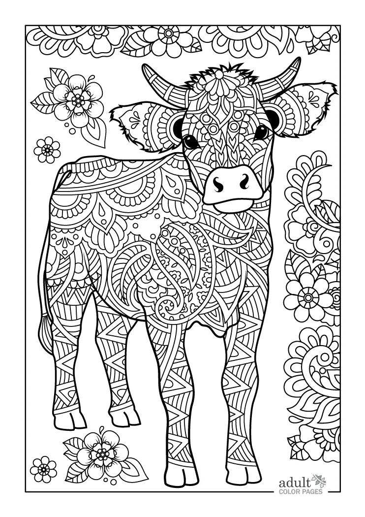 10 Adorable Cow Coloring Pages Printable for Adults: Unwind with Bovine Beauties